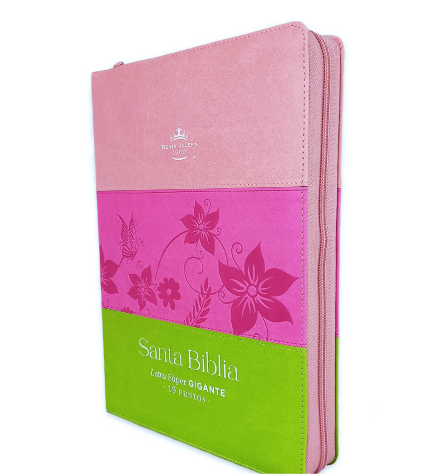 Biblia RVR 1960 Letra Súper Gigante Rosa Blanco Turquesa con Cierre con Índice