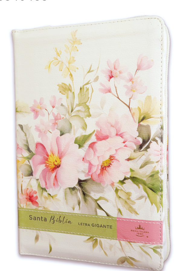 Biblia con Cierre Letra Gigante Manual 14 puntos RV1960 imit piel vintage flores rosas con índice y canto floral