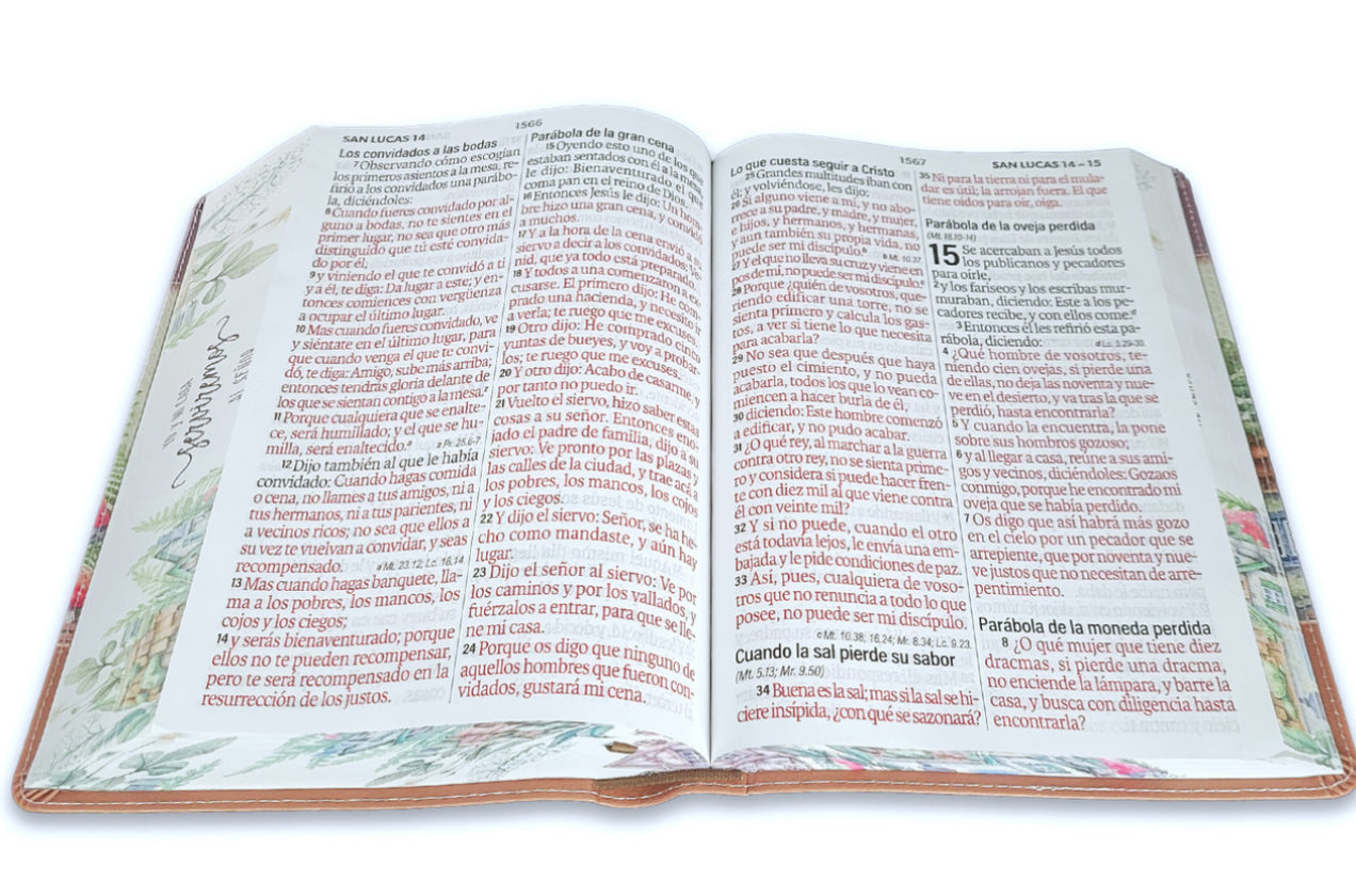 Biblia Letra Súper Gigante Manual 19 puntos RV1960 imit piel floral marrón y canto con mensaje - Yo y mi casa serviremos a Jehova! 🙏⚓️ con nombre y dije de espada o corona