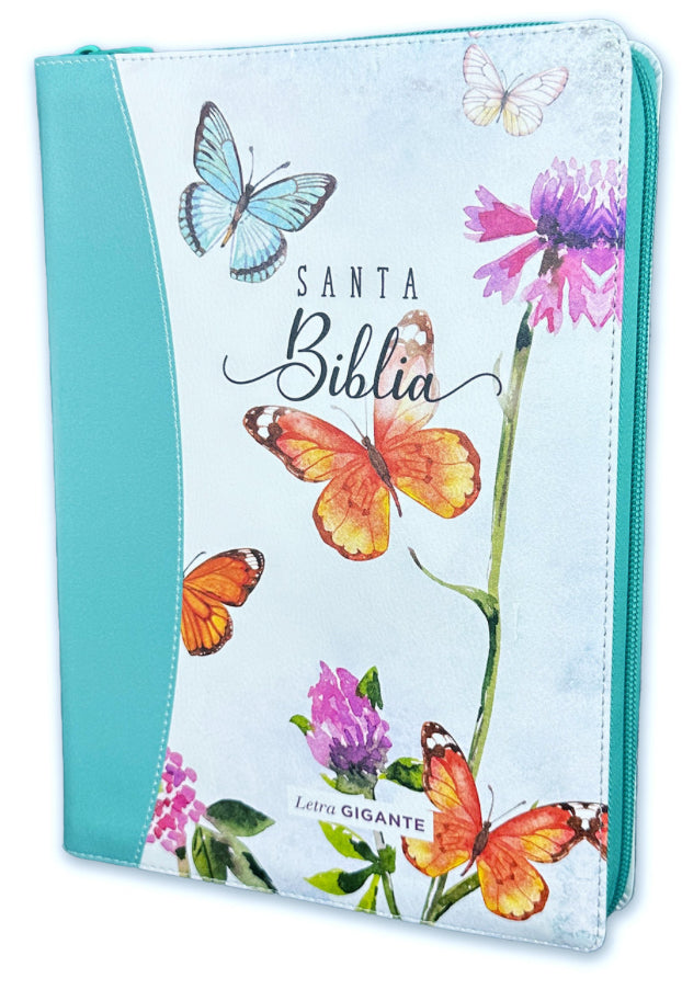 Biblia con Cierre Letra Gigante 15 puntos RV1960 imi duotono turquesa floral y mariposas con índice