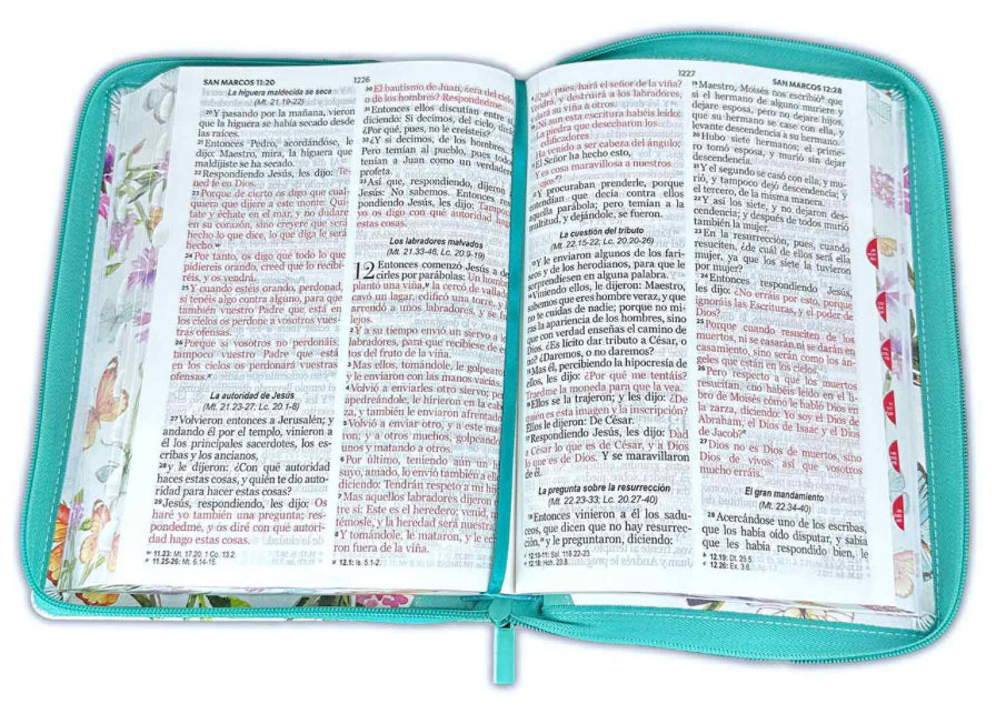 Biblia con Cierre Letra Gigante 15 puntos RV1960 imi duotono turquesa floral y mariposas con índice