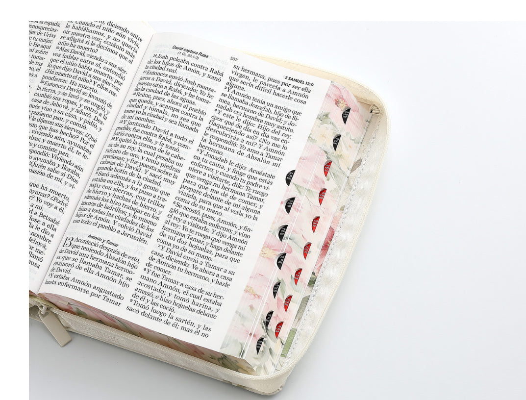 Biblia con Cierre Letra Gigante Manual 14 puntos RV1960 imit piel vintage flores rosas con índice y canto floral