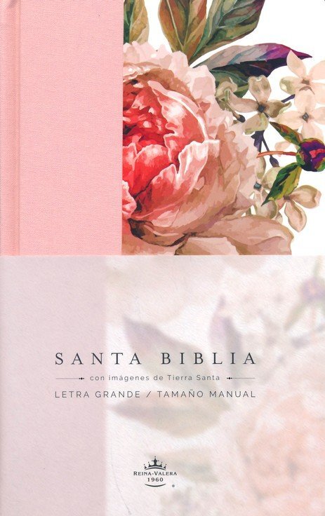 Biblia Reina Valera 1960 Letra Grande, Tela Rosada con Flores, Tamaño Manual (Tapa Dura)