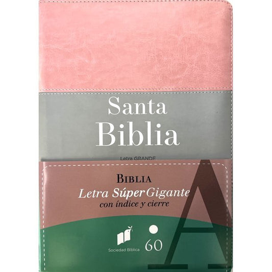 Biblia RVR 1960 Letra Súper Gigante Rosa Blanco Turquesa con Cierre con Índice